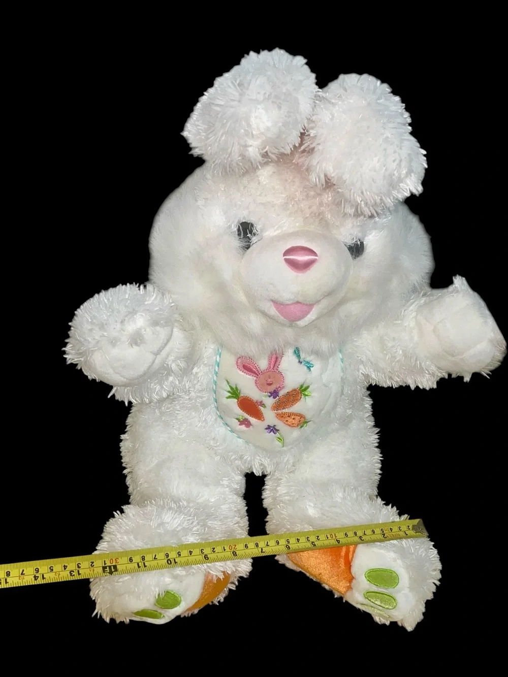 Vintage Hoppy Hopster White Easter Bunny Plush with Carrot Bib 24”